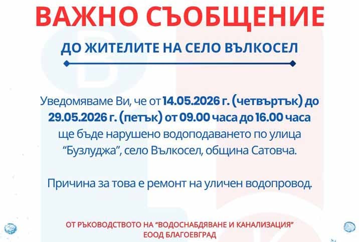 Временно прекъсване на водоподаването