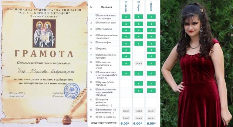 Таня Байрактарска – гордост за НХГ „Св. св. Кирил и Методий“: Най-високи резултати през учебната година